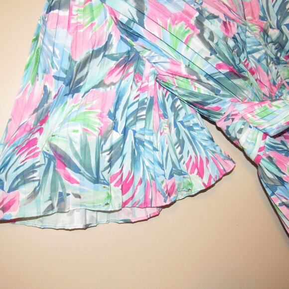 SAYLOR Byrd Miami Tropical Blue Pink Floral Micro Pleat Mini Dress sz Small - Picture 3 of 6